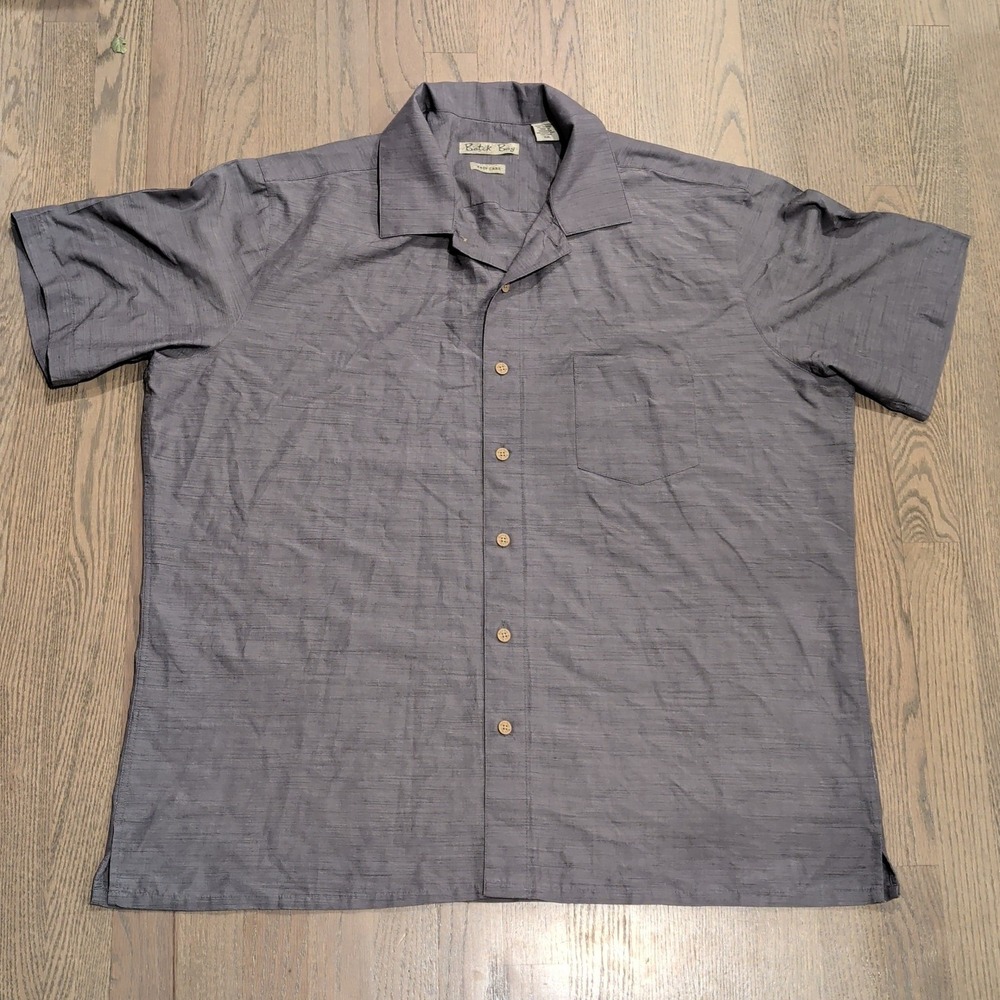 Batik Bay Mens XXL Gray Short Sleeve Button Down Camp Shirt Easy Care Slub